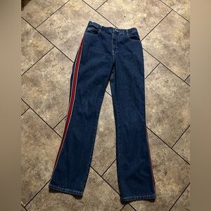 Rare 90’s  Frayed Jeans Denim Blue Red Stripe Vintage Sz 10 Hip Hop Distressed